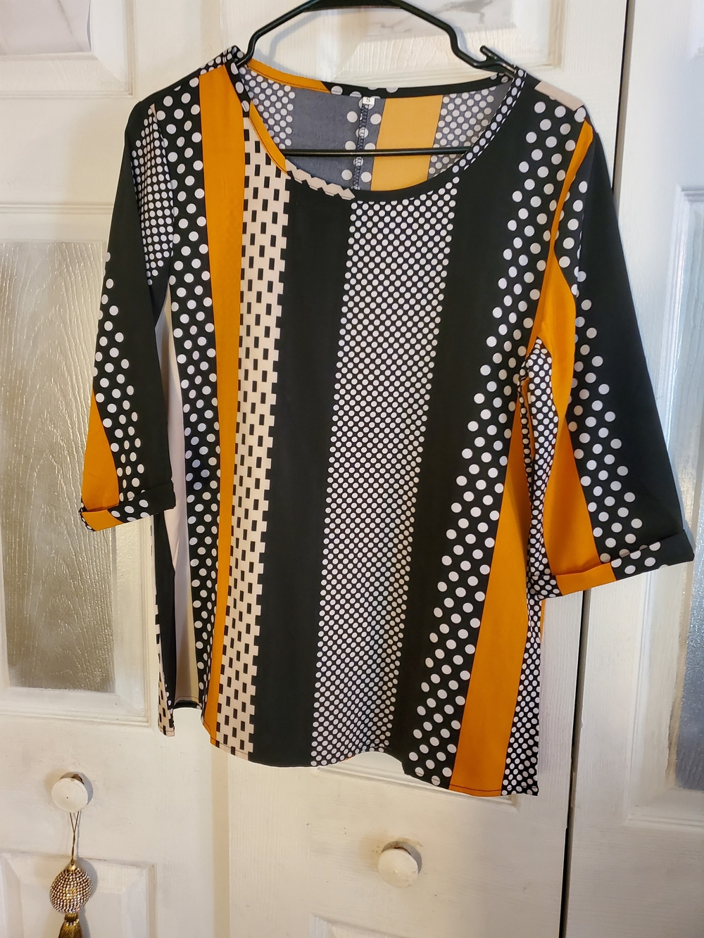 Striped & Polka Dot Scoop Neck Tunic in Black, White & Mustard